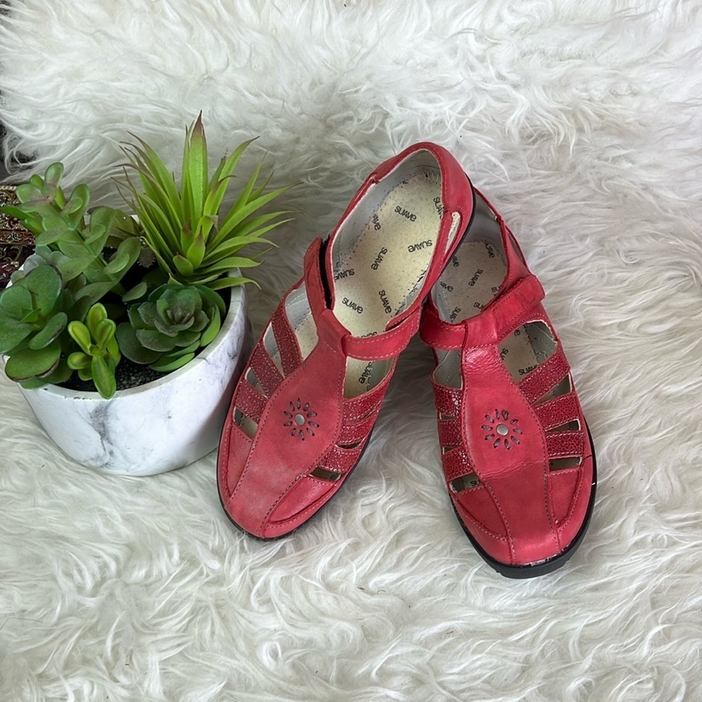 Suave Milano Red Fisherman Mary Jane Leather Sandals Size EU 38